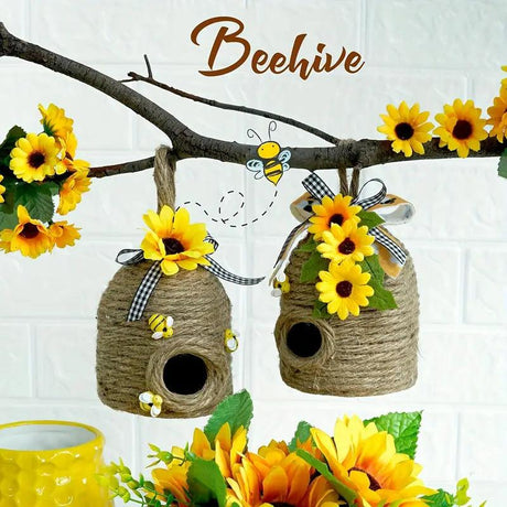 Carvallo Hänge-Binhus | Av naturhampa med solrosdekoration | För trädgård, terrass & vårdekoration | Utan ström Carvallo