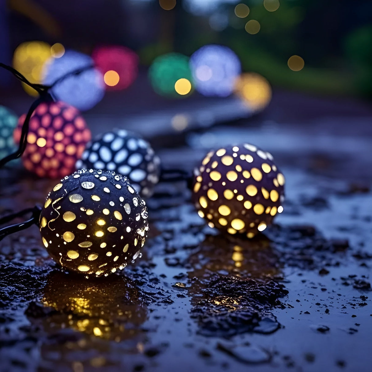 Solbollar ljus i marockansk stil – Färgglada LED-strängljus för trädgård och balkong Carvallo