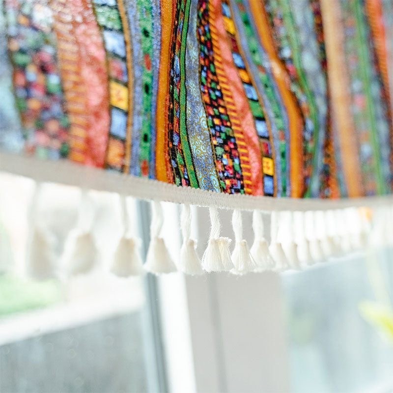 Färgglad Rutan Mönster Tofs Lager Gardin i Bomull Linne Carvallo