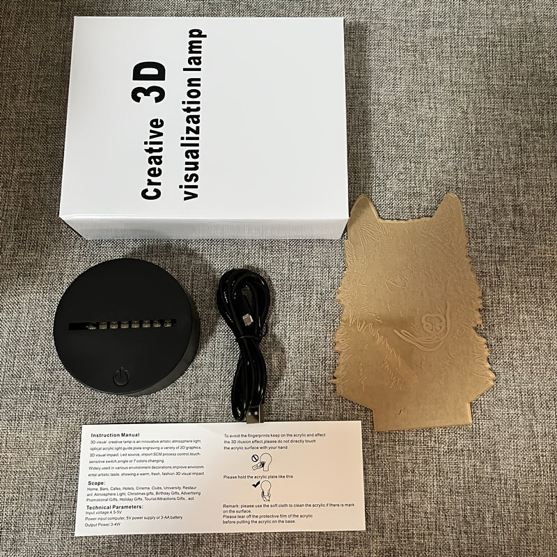 WolfLicht - 3D Nattlampa med Touchkontroll och Svart Bas Carvallo