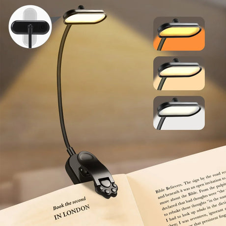 Uppladdningsbar LED klämboklampa med 3 färger och flexibel gåsnek Carvallo