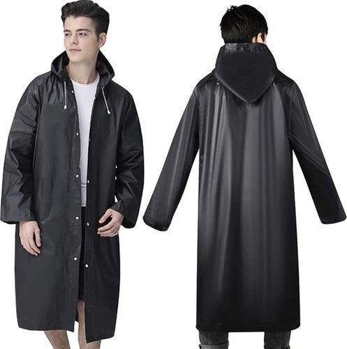 Lång Unisex Svart Regnjacka med Huva-Hemnix-Hemnix