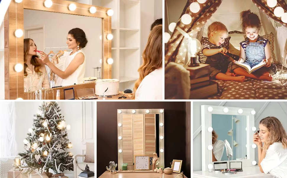 RoyaleGlow LED Makeup Mirror Lights – Dimbar & Justerbar 3-Färgers Sminkbelysning Carvallo