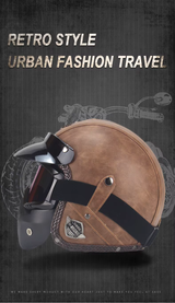 Royaleva Retro Vintage Motorcykelhjälm Öppen Ansikte Med Goggle Mask Carvallo