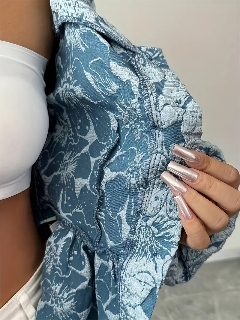 Dam Blus Blommönster Puffiga Ärmar Polyester