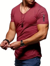 Herr T-shirt V-ringning Casual Bomull-Herr T-shirts-Hemnix-Burgund-S-Hemnix