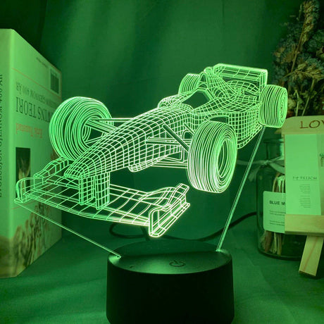 Carvallo – 3D Formel 1-racerbilslampa med 7-färgad LED-läge och platt design Carvallo