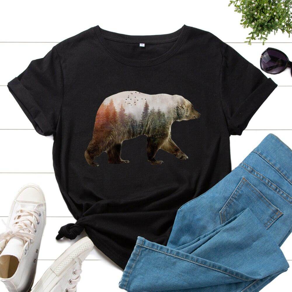 Kvinnor bomullsbjörn Tee-Clothes for women-Hemnix-Hemnix