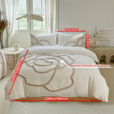 Tufted Sängkläder Set – Sängöverkast och Kuddeöverdrag med Stort Blommönster Carvallo