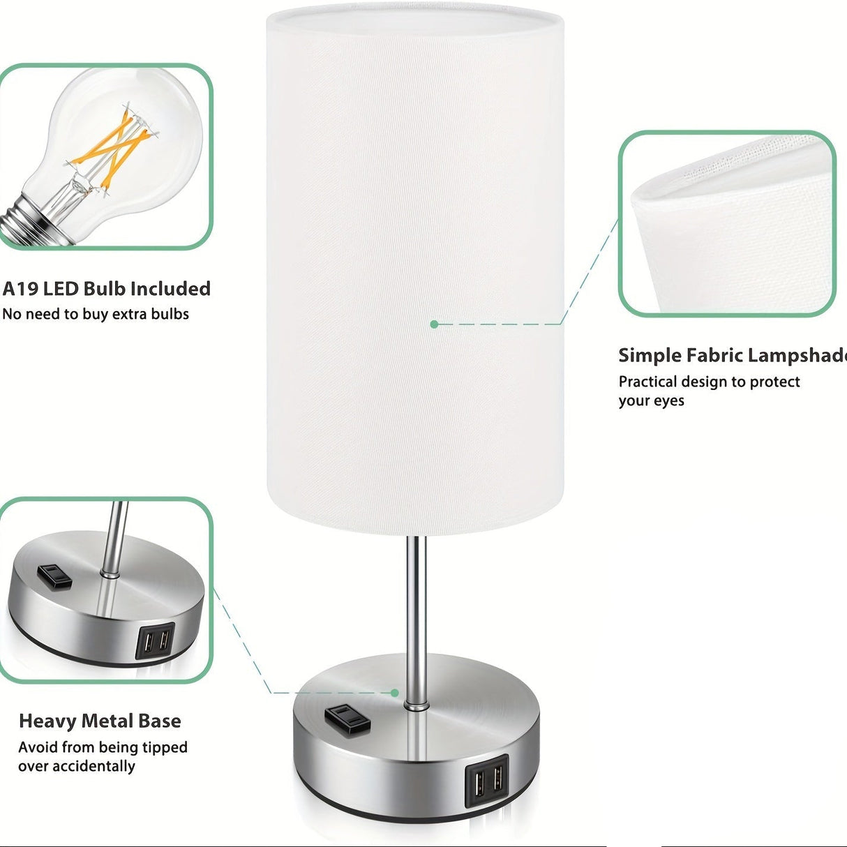 Lumora Sängbord Laddningslampa – Touch Control LED Nattduksbordslampa med USB-port Carvallo