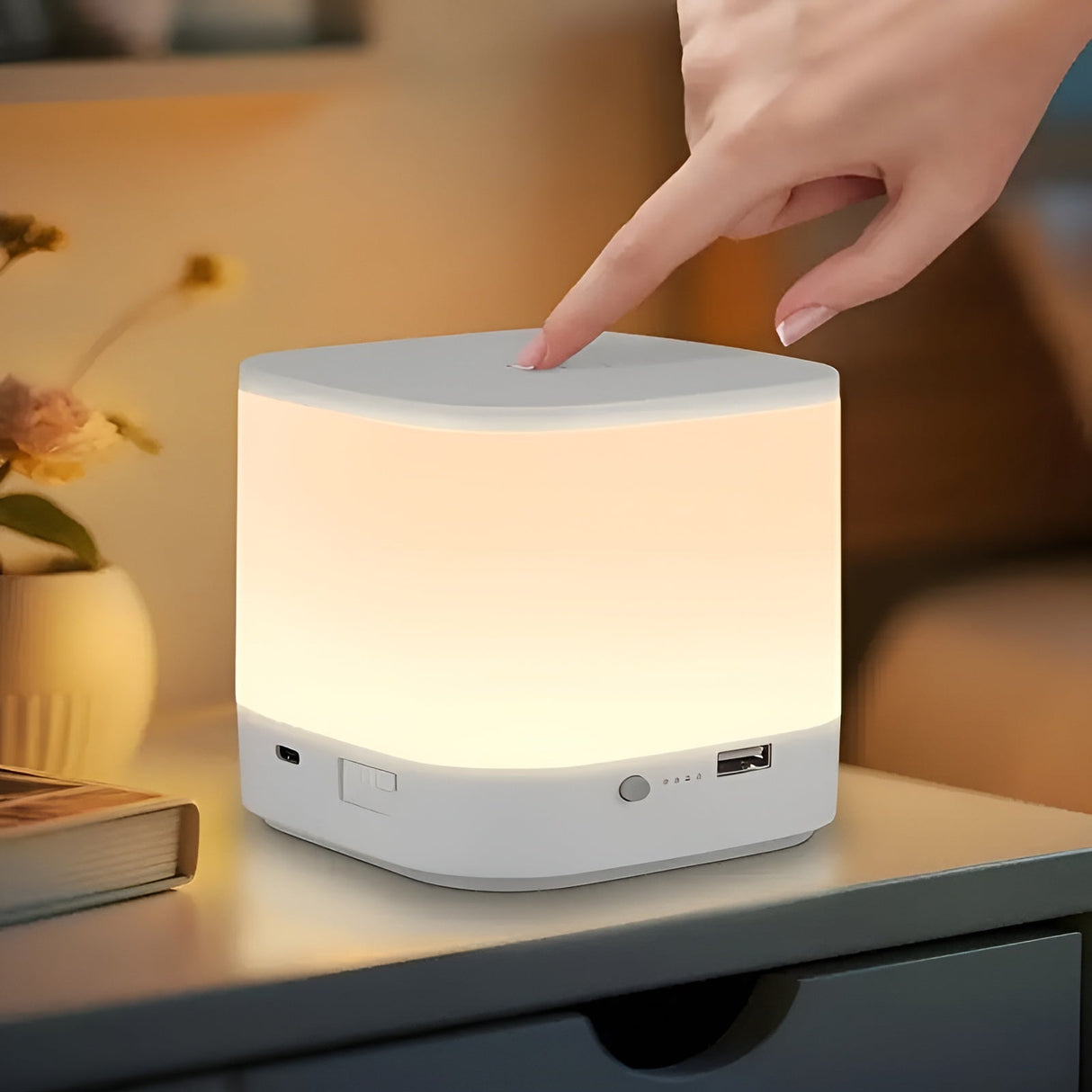 LED-bordlampa med touch-dimmer – Justerbar ljusstyrka och färgtemperatur | USB-laddning, timer, ideal för sovrummet Carvallo