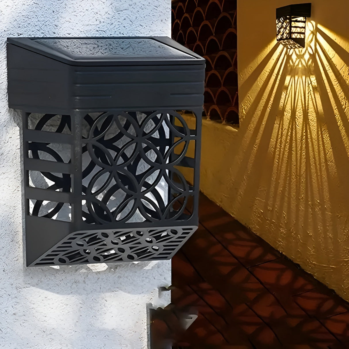 Solarlampor för vägg – | 2-pack/4-pack Set Hålmönster för atmosfärisk trädgårdsbelysning Carvallo