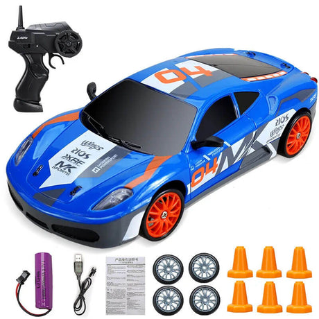 1:24 RC Drift Bil med Fyrhjulsdrift – 15km/h Hög Hastighet och Dynamisk Racing-Radiostyrt-BB-Blå-Hemnix