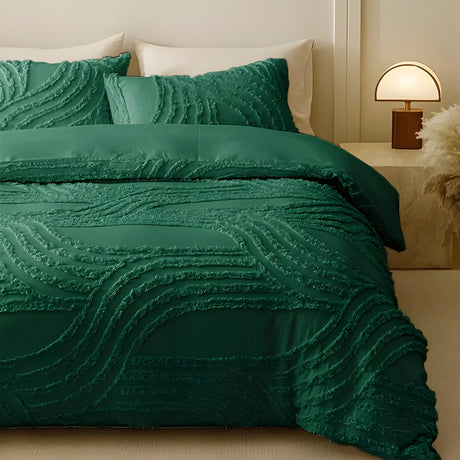 PureHaven Duvet-set - 3 delar Lyxig Randig Klippt Sängöverdrag Carvallo
