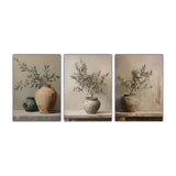 OliveVase Canvas Art - Vintage Minimalist 3-delad Botanisk Väggkonst Carvallo