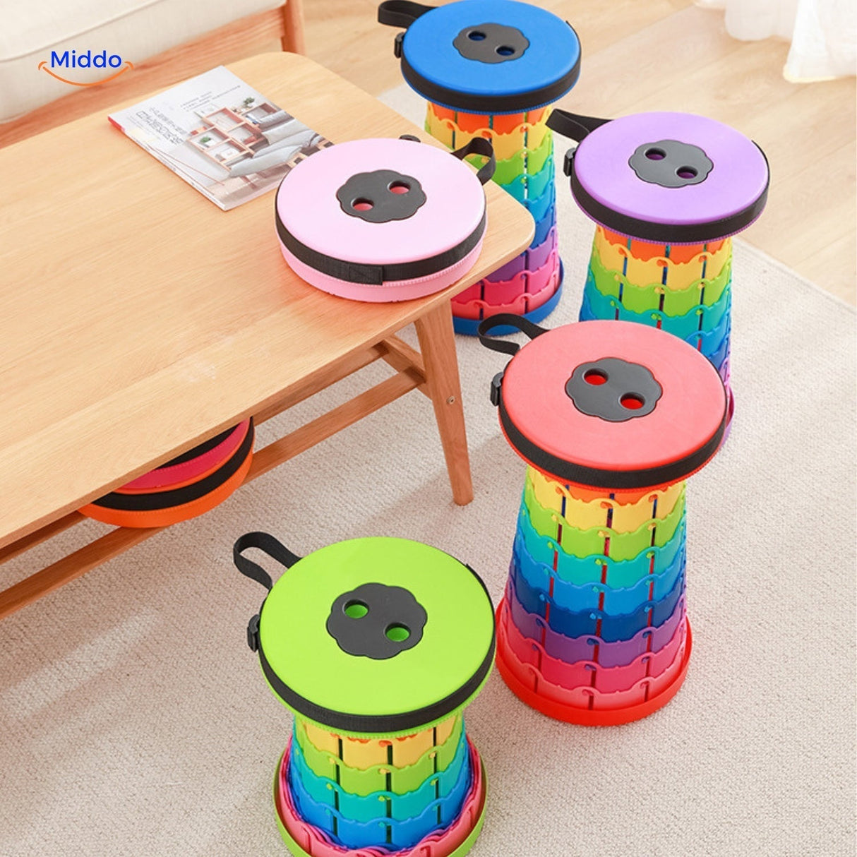 Flexistool - Teleskopisk justerbar pall med halkfri matt yta MILA Sverige