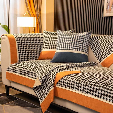 Klassisk Houndstooth-tryck Chenille Halkfri Sofföverdrag Carvallo
