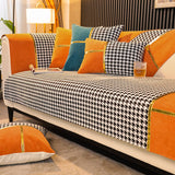 Klassisk Houndstooth-tryck Chenille Halkfri Sofföverdrag Carvallo