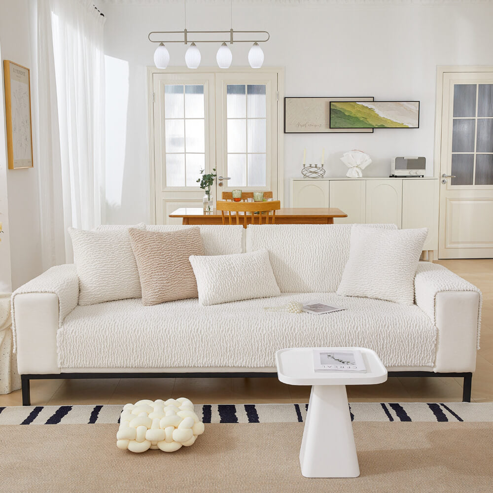 Krämfärgad Berberfleece Anti-scratch Sofföverdrag Carvallo