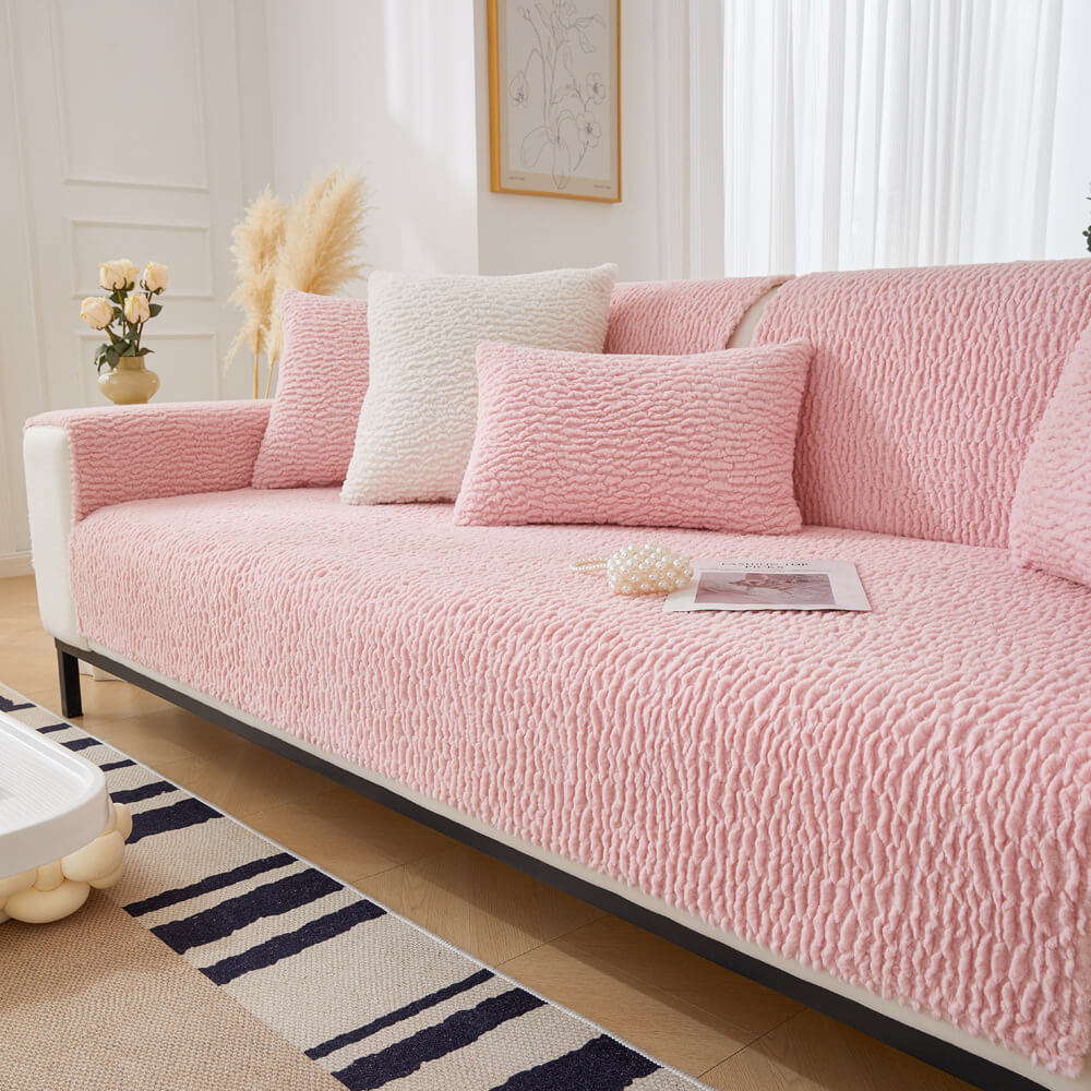 Krämfärgad Berberfleece Anti-scratch Sofföverdrag Carvallo