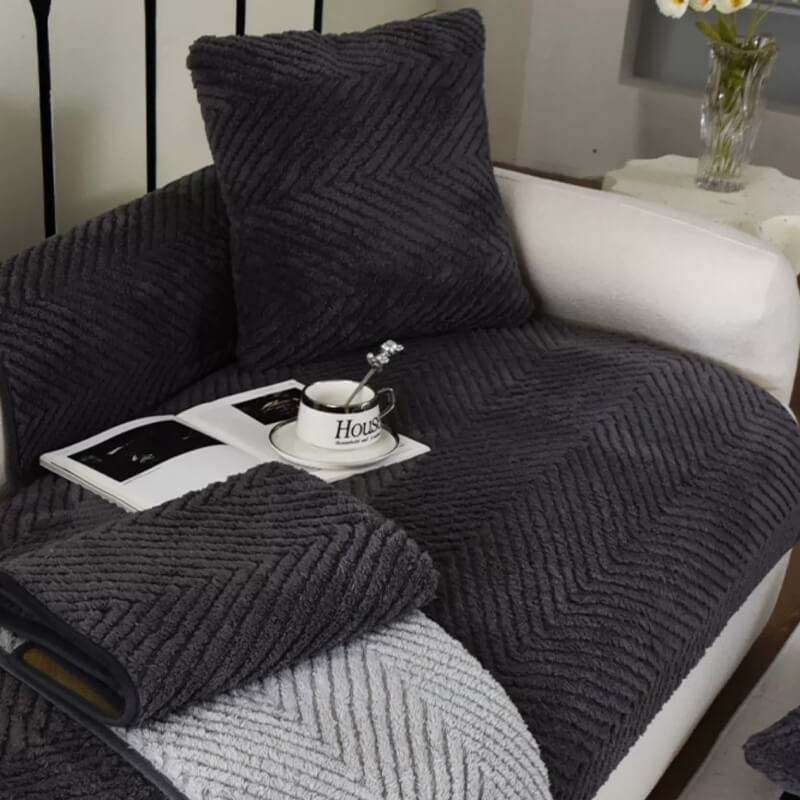 Tjockad Plush Herringbone Icke-glidande Sofföverdrag för Komfort Carvallo