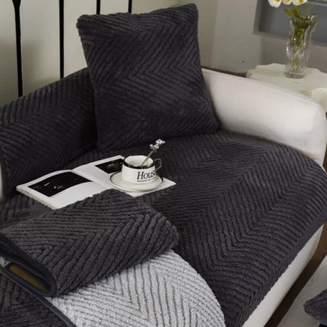 Tjockad Plush Herringbone Icke-glidande Sofföverdrag för Komfort Carvallo