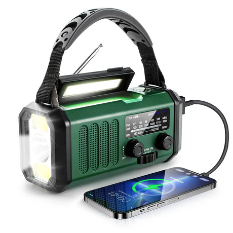 10000mAh Solcells Handvevad Nödradio med NOAA, Ficklampa och Powerbank Carvallo