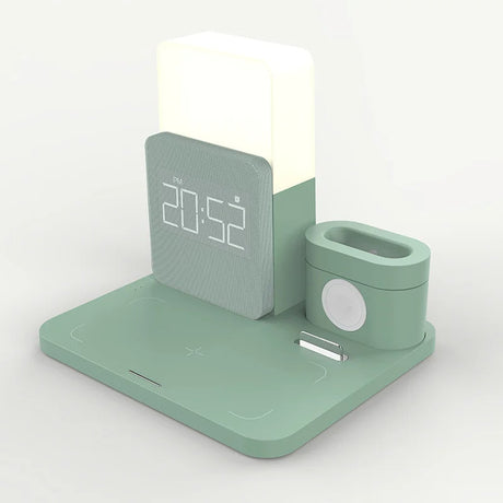 4 i 1 Snabb Trådlös Laddningsstation Väckarklocka med Lampa för Apple Carvallo