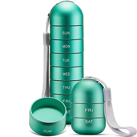 Aluminium 7 Dagars Portabel Tablet Organizer för Resa, Tablet Låda Tablet Behållare Carvallo