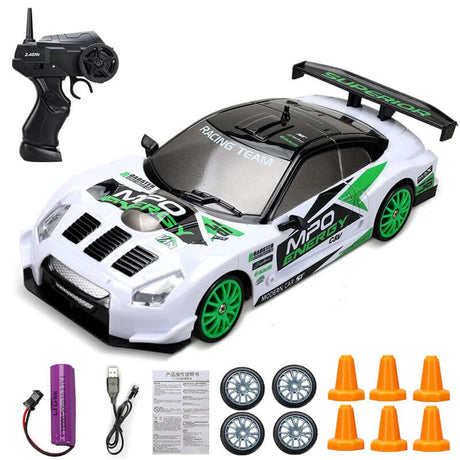 1:24 RC Drift Bil med Fyrhjulsdrift – 15km/h Hög Hastighet och Dynamisk Racing-Radiostyrt-BB-Grön/Vit-Hemnix