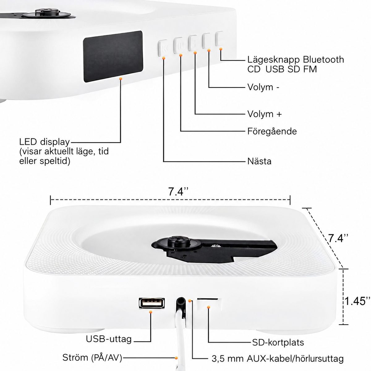 CD-spelare med Bluetooth och FM-radio