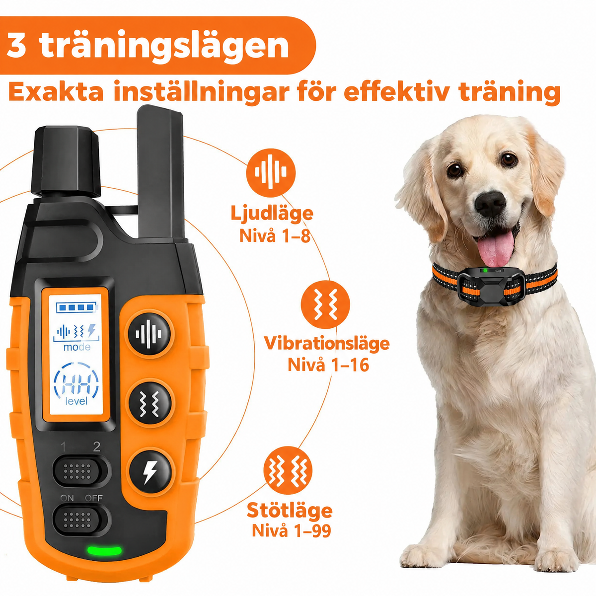 Hundträningshalsband med fjärrkontroll – 1000 m räckvidd