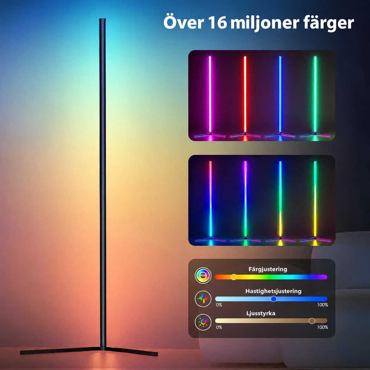 Hörnlampa RGB – golvlampa med fjärrkontroll