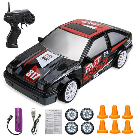 1:24 RC Drift Bil med Fyrhjulsdrift – 15km/h Hög Hastighet och Dynamisk Racing-Radiostyrt-BB-Svart/Röd 2-Hemnix