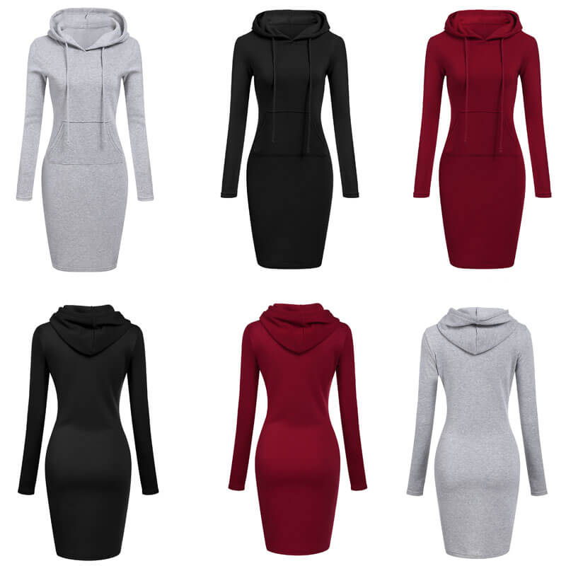 Slim Pullover Hoodie Klänning-Clothes for women-Hemnix-Hemnix