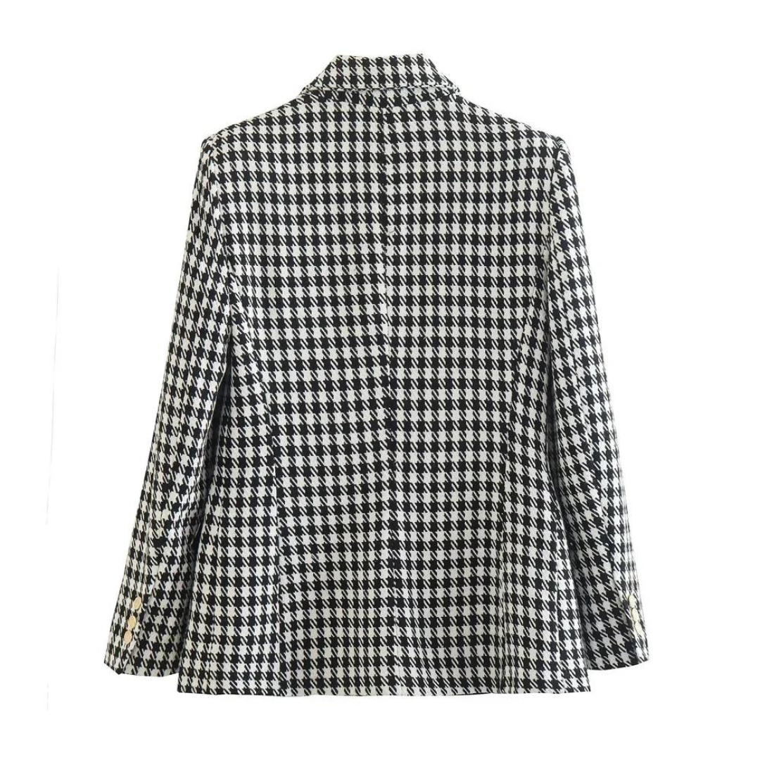 Dubbelknäppt Houndstooth Blazer för kvinnor Hemnix