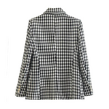 Dubbelknäppt Houndstooth Blazer för kvinnor Hemnix