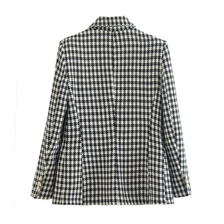 Dubbelknäppt Houndstooth Blazer för kvinnor Hemnix