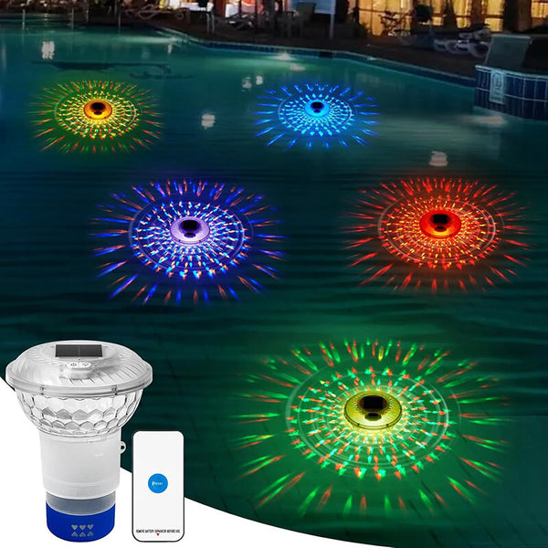 Carvallo Pool-Klorinator LumiFloat RGB | Med LED-ljusshow & Solarladdning | För upp till 33.300 L | 5 ljuslägen Carvallo