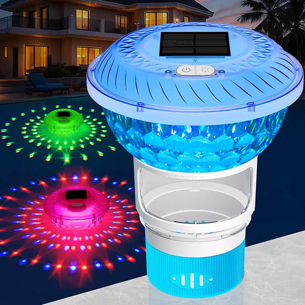 Carvallo Pool-Klorinator LumiFloat RGB | Med LED-ljusshow & Solarladdning | För upp till 33.300 L | 5 ljuslägen Carvallo