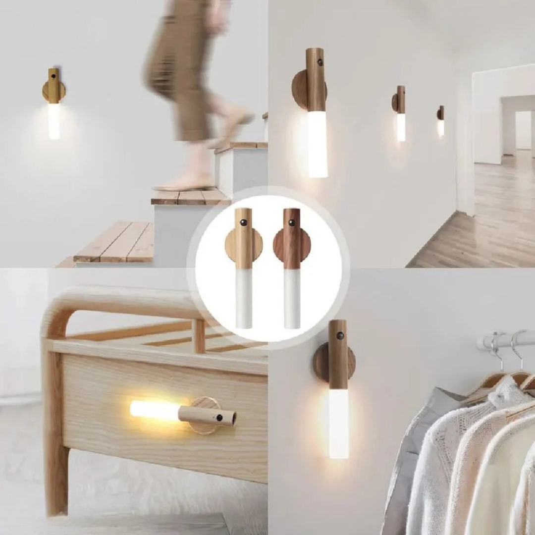 Vägglampa Trä Uppladdningsbar Rörelsesensor Lampa Carvallo