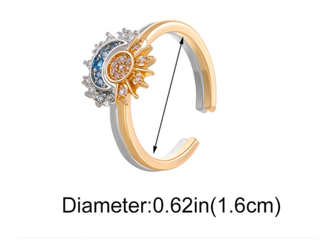 Kristalluttalande ring med sol- och måndesign Carvallo
