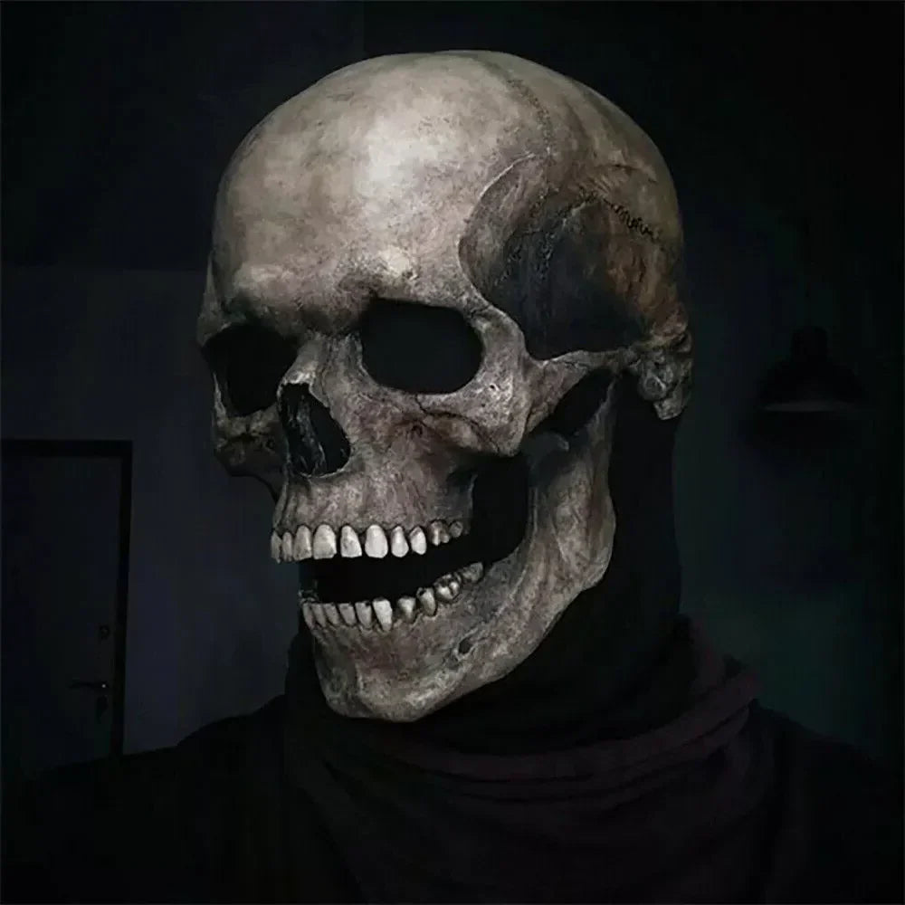 RoyaleGlow Rörlig Käft Realistisk Fullt Huvud Skallemask - Mänsklig Skelettmask för Halloween Fest Carvallo