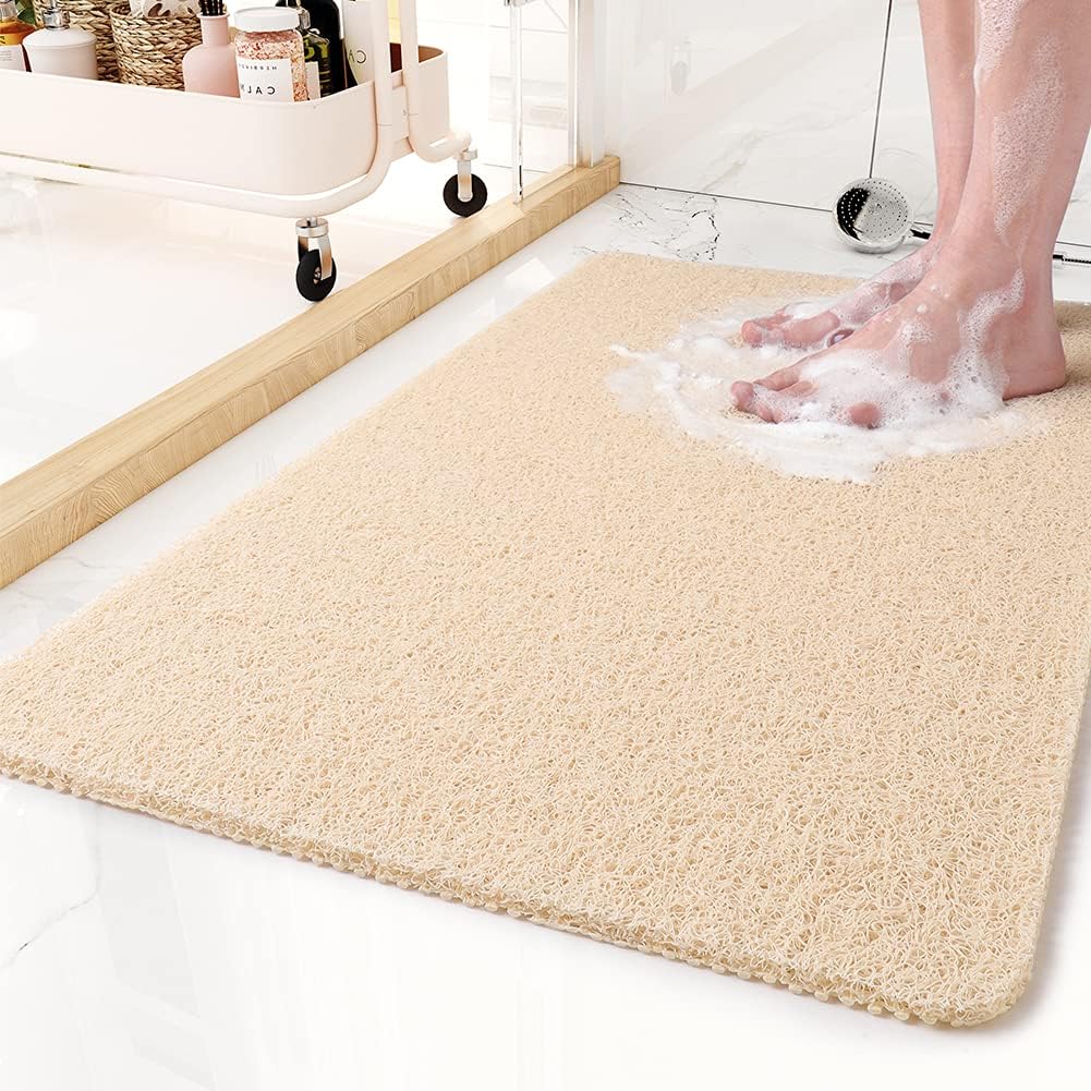 Quick-Drain Duschmatta | Halkfri Loofah Textur | 24x16" | Säker för Barn & Äldre Carvallo