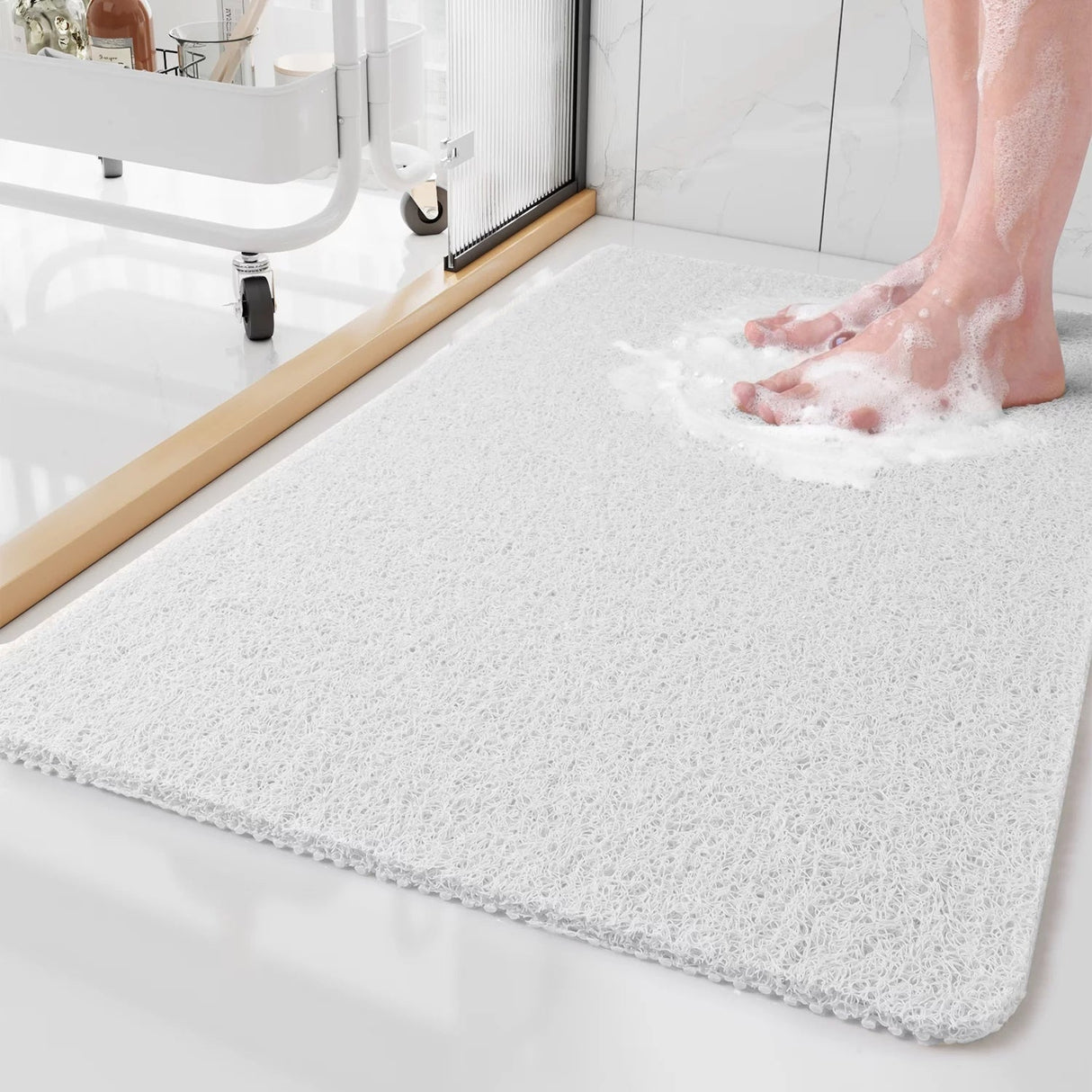 Quick-Drain Duschmatta | Halkfri Loofah Textur | 24x16" | Säker för Barn & Äldre Carvallo