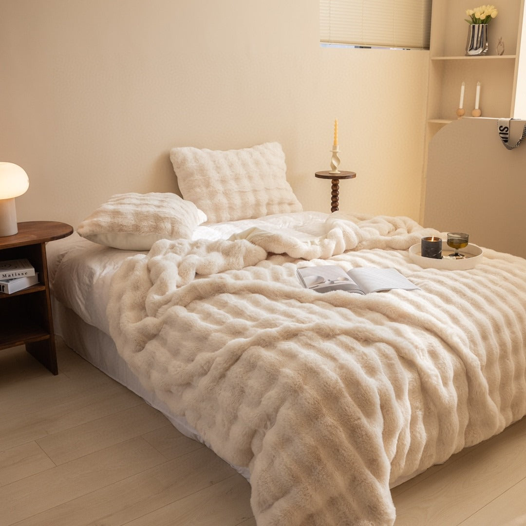 Faux Fur Chunky Knit Duvet Cover Throw Carvallo