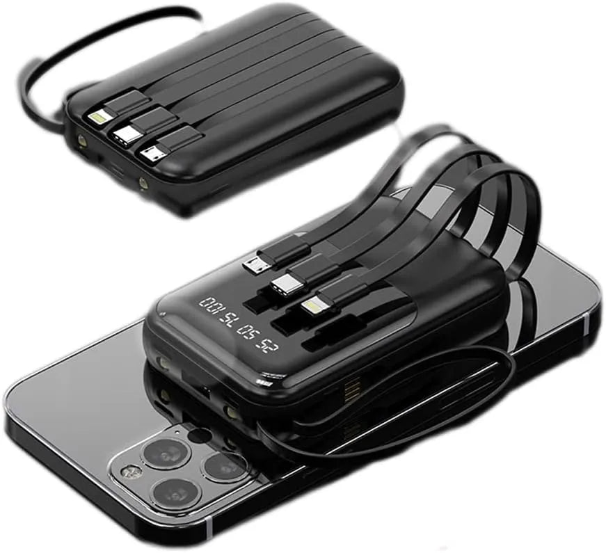 10 000 mAh kompakt powerbank — Snabbladdande bärbart batteri med inbyggda kablar och LED-display MILA Sverige