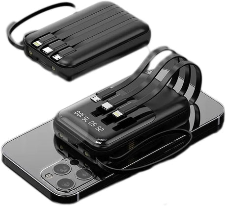 10 000 mAh kompakt powerbank — Snabbladdande bärbart batteri med inbyggda kablar och LED-display MILA Sverige