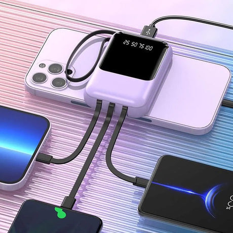10 000 mAh kompakt powerbank — Snabbladdande bärbart batteri med inbyggda kablar och LED-display MILA Sverige