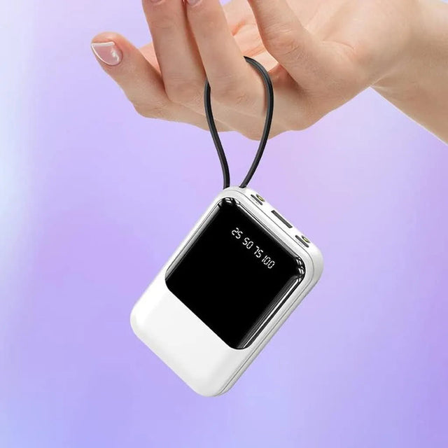 10 000 mAh kompakt powerbank — Snabbladdande bärbart batteri med inbyggda kablar och LED-display MILA Sverige
